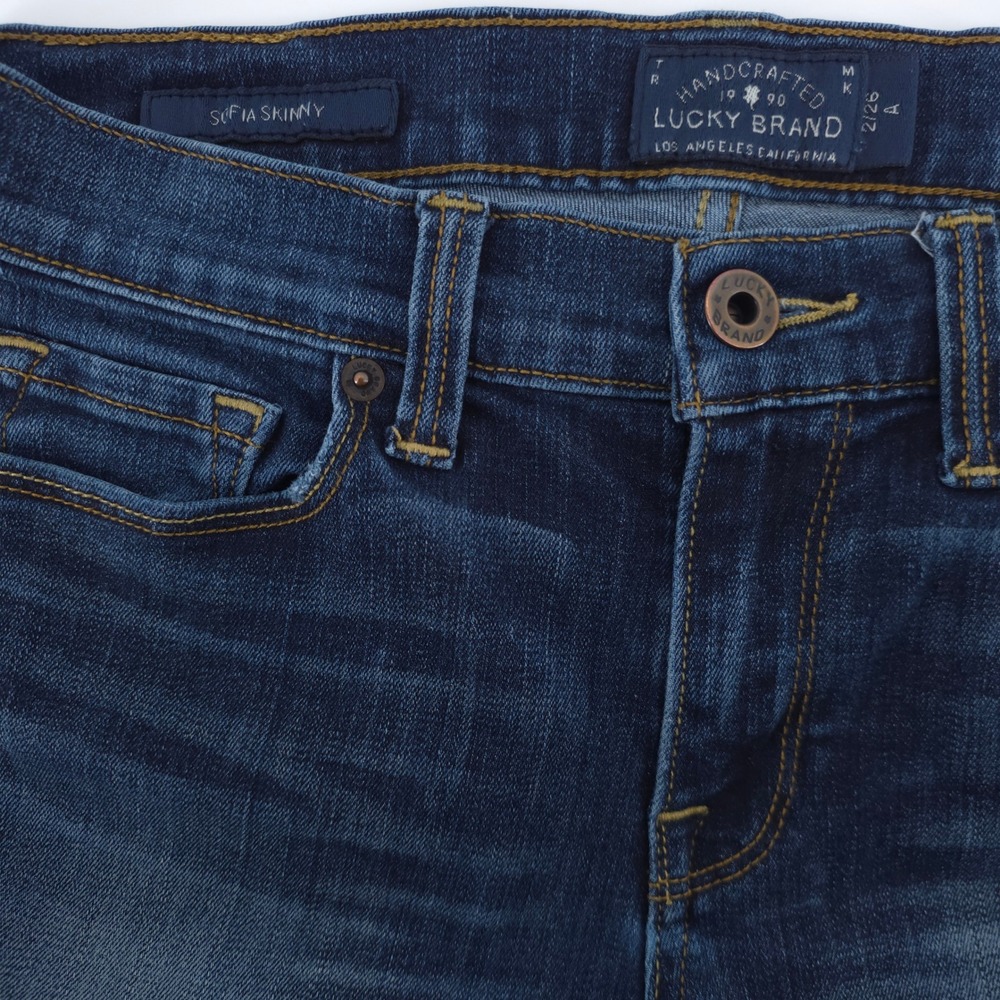 Lucky Brand Women Jeans Sofia Skinny 2/26 Blue Dark Wash Whiskered Stretch Denim - Picture 5 of 11